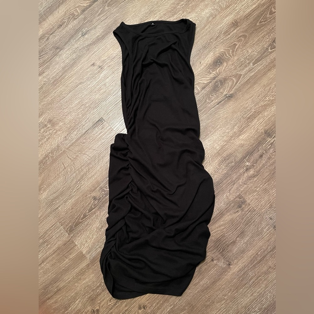 Black Ribbed Bodycon Midi Dress